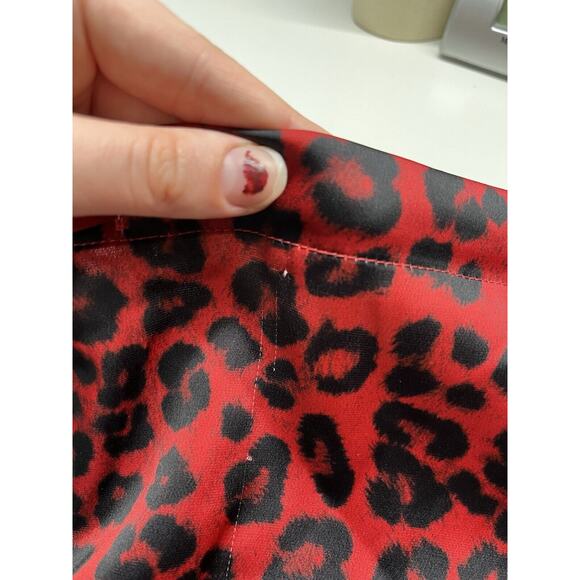 Good American Pajama Pants Large 3 Satin Drawstring Red Leopard Animal Stretch - Picture 12 of 16